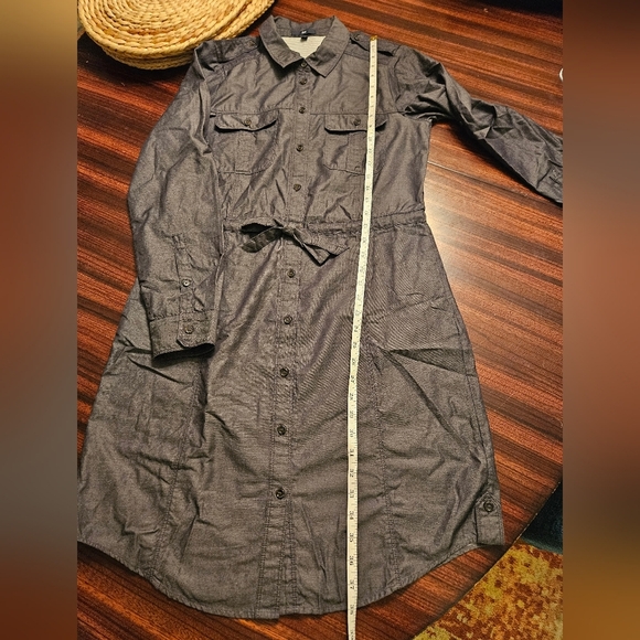 GAP Graphite Gray Roll Tab Long Sleeve Shirt Dress Midi Utility Women M - Picture 16 of 16